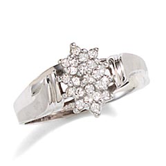 Truly eye-catching. 1/4 CT. T.W. diamond cluster ring is set in 10K white gold and has 23 round diamonds. (Diamond carat weights (CT.) represent the approximate total weight (T.W.) of all diamonds in each setting unless  