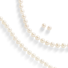Always loved and adored. Classic white cultured pearl set includes a necklace strand, a pair of cultured pearl stud earrings and a bracelet. Pearl is June's birthstone.  