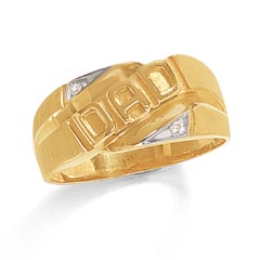Make him feel special. Men's 10K gold DAD ring has two round diamonds.  